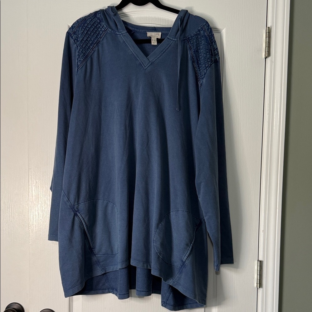 Lori Goldstein Logo Life Blue Women's Hooded Top/Jogger Set Size 4X